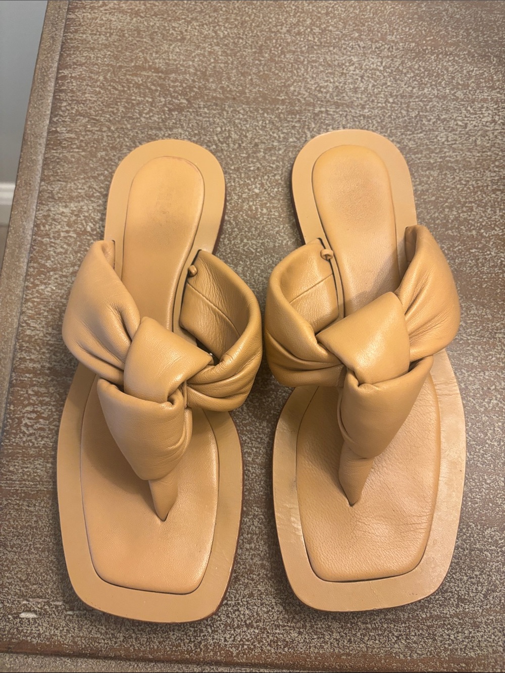 Anthropologie Camel Knotted Leather Thong Sandals